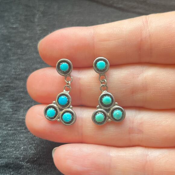 Vintage Sterling Silver and Turquoise Earrings - Picture 1 of 3